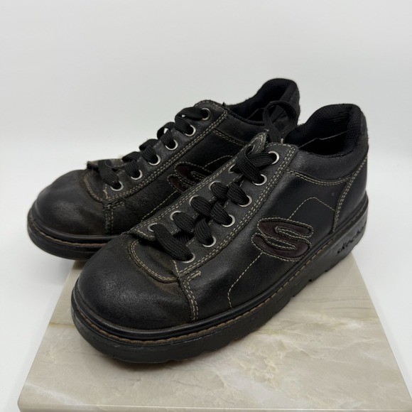Vintage Skechers Womens Black Leather Jammers Size 6 Chunky Platform 90s Y2K - Picture 1 of 11